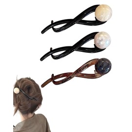 KEMUZ 3Pcs Elegante Perle Französische Haarnadel Banana Clip Haarspangen Dame Haarklammer Groß für Feines Haar Dickes Haar Rutschfest Haarklammern Französisch Hair Clip