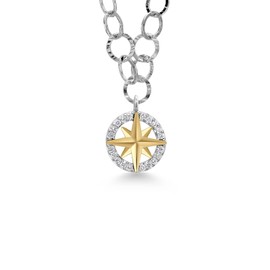 Gem Stone King Made In Italy Link Chain with 10K Yellow Gold and 925 Sterling Silver Lab Grown Diamond or Moissanite Ocean Charm Pendant Necklace For Women