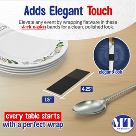 MT Products Black Self-Sealing Paper Napkin Bands 1.5" x 4.25" - 750 Pack - Bond Paper Cutlery Roll Wrappers - No-Peel Adhesive Flatware Rings for Restaurants & Events - Made in USA