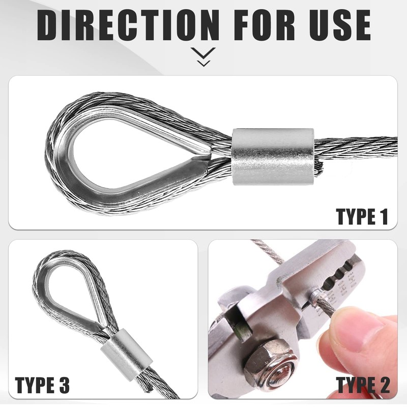 Piutouyar Aluminum Crimping Loop Sleeve, 3/64 inch (1.2mm) Wire Rope
