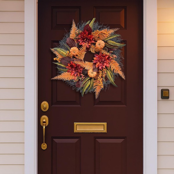 IOHEFY Artificial Fall Wreath 20 Inch Front Door Wreath Pumpkin