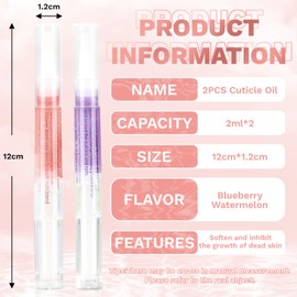 Meschett 2PCS Cuticle Oil Pens for Nail Care,Cuticle Revitalizer Oil Pen with Soft Brush,Cuticle Oil to Prevent Nail Cracking and Dry (Blueberry & Watermelon Flavor)