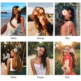 Hawaiian Flower Hair Clips for Women, 6Pcs Plumeria Hair Clips for Think Thin Hair, 3.5 Inch Artificial Flower Clips for Vacation Beach Party (Gradient hibiscus)