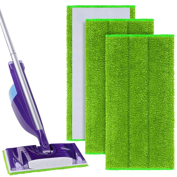 Vicloon Mop Microfibre Cleaning Pads, Pack of 3 Mop Cover Replacement Cover (30 x 15 cm), Reusable Mop Pads for Swiffer Wetjet Mop Green