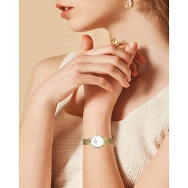 Weayege Women's Analogue Quartz Wrist Watch, Women's Watches Leather Strap Luxury Quartz Watches Waterproof Fashion Creative Watch for Women, IP Gold-White, Luxury