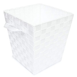 EHC Woodluv Woven Waste Paper Bin Basket With Hollow Handle - White