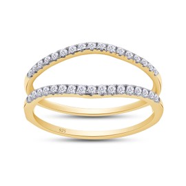 SAVEARTH DIAMONDS 1/4 ct t.w Round Cut Lab Created Moissanite Diamond Curved Ring Guard Enhancer For Women In 14K Yellow Gold Over Sterling Silver(D Color, VVS1 Clarity 0.25 Cttw)-4.5