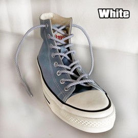 VASGO Round Shoe Laces Reflective for Sneaker 10 Different Lengths Thick 12 Colors (43 inches / 110 cm, White)