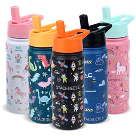 STACEGEELE Kids Stainless Steel Water Bottle with Straw Kids Insulated Water Bottle for School Kids Metal Water Bottles for Boys Girls Double Wall Vacuum Leak Proof BPA Free 18oz 550ml Astronaut