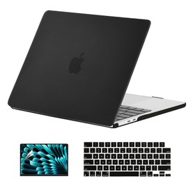 EooCoo Compatible with New MacBook Air 15 inch Case 2023 Release A2941 M2 Chip Liquid Retina Display & Touch ID, Plastic Hard Shell Case + Keyboard Skin Cover + Screen Protector, Black