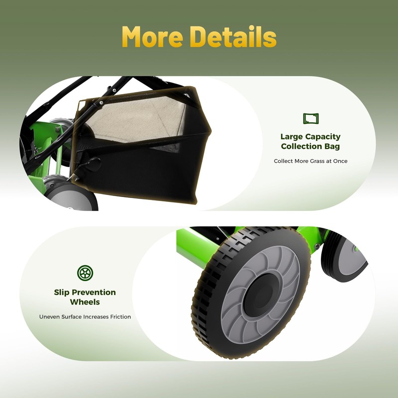 ZERNEIL 20-Inch 9 Gears Manual Lawn Mower, 5-Blade Hand Push