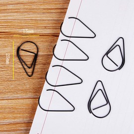 Feelairy Paper Clip Set - 100 Pieces Small Paper Clips Water Drop Paper Clips 1.5 x 2.5 cm Waterdrop Shaped Bookmark Retro Design Metal Stationery for School and Office (Black)