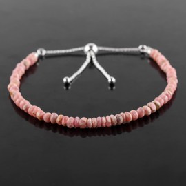 Natural Rhodochrosite Gemstone Beads Bolo Bracelet, Adjustable Slider Chain, Energy Stones, Chakra Healing Crystals, Silver Plated, Gift for Women, Birthstone, Gemstones Jewelry,10 inch