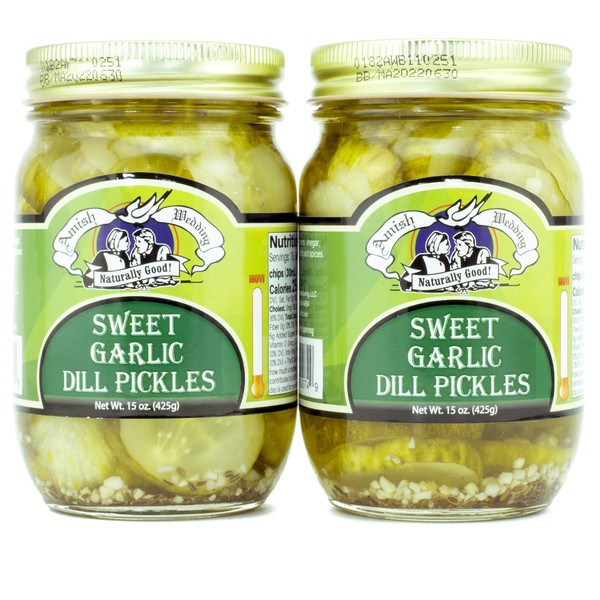 Amish Wedding All-Natural Sweet Garlic Dill Pickles 15 Ounces (2 Jars)