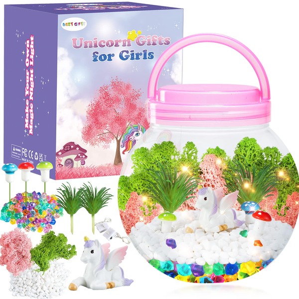 Unicorn Toys for Girls Age 4-11, Light-up Terrarium Kits for Kids, Unicorn Night Light Art and Crafts Kits for Kids Age 4-9, Unicorn Birthday Gifts for Girls Age 5-10, Xmas Stocking fillers for Kids