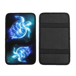 THOEWONG Blue Sea Turtle Car Center Console Cover Vehicle Accessories Universal Fit Soft Comfort Arm Rest Cover for Car, Black Neon Car Armrest Cover