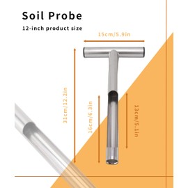 Gugxiom Soil Sampling Probe, 12/21in T-Handle Soil Sampling Tool, Stainless Steel Eco-Friendly Soil Test Kit for Garden and Lawn Care. (12in)
