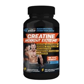 Italian Elite® Creatine Extreme, Creatine with Glutamine, Arginine, Citrulline, VIT C, Magnesium, Potassium. Pre-Post Workout 120 tabs Micronized Monohydrate with Rapid Muscle Absorption
