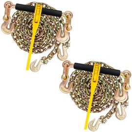 Lechansen 5/16"-3/8" 2 Set G80 Ratchet Load Binder with G80 Transport Chain, Clevis Grab Hook, 5400lbs Working Load Tie Down Kit for Towing Trucks
