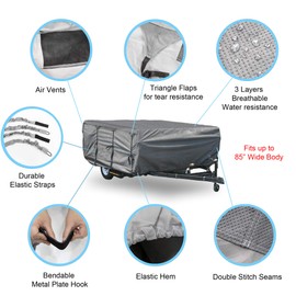 GEARFLAG Pop-up Folding Camper Cover Fits 12'-14' Reinforced Windproof Side-Straps, Anti-UV Water-Resistance Heavy Duty Triple Layers for Trailer RV (Fits 12' - 14')