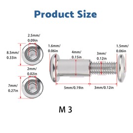 SHUNCHG Pack of 10 Connection Screws Furniture Screws M3 x 5 mm Sleeve Screws with Hexagon Socket, Stainless Steel A2 V2A Cabinet Connector, Furniture Connector, Sleeve Nut for Furniture, Cabinets