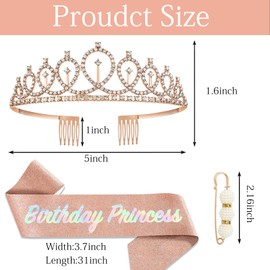 Rose Gold Girl Sash and Tiara, Crown and Sash for Her, Party Decorations Accessories, Birthday Costume Set for Girls Gifts