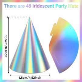 ZOIIWA 48 Pieces Iridescent Party Hats Rainbow Laser Themed Hats Birthday Party Cone Hats with Elastic String for Birthday Parties and Friend gatherings Rainbow Party Handmade Hats for Kids Adults