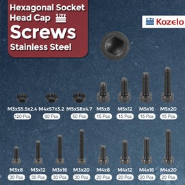 Kozelo 500pcs Socket Head Cap Screws Bolts Nuts Assortment Kit - [M3/M4/M5] 304 Stainless Steel Allen Socket Drive for 3D Printer
