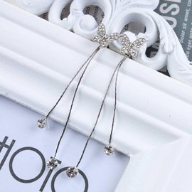 Yheakne Vintage Cz Butterfly Chain Earrings Silver Crystal Butterfly Earrings Long Chain Tassel Earrings Tiny Crystal Drop Earring Jewelry for Women and Girls