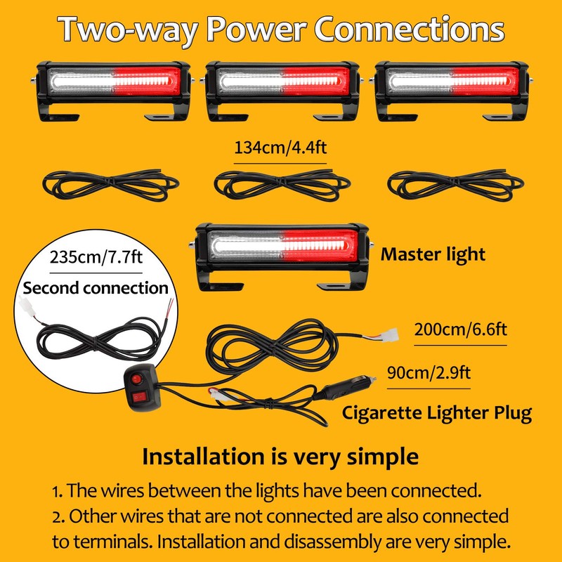 EASE2U E Emergency Strobe Lights for Vehicle, 12-24V 4 in