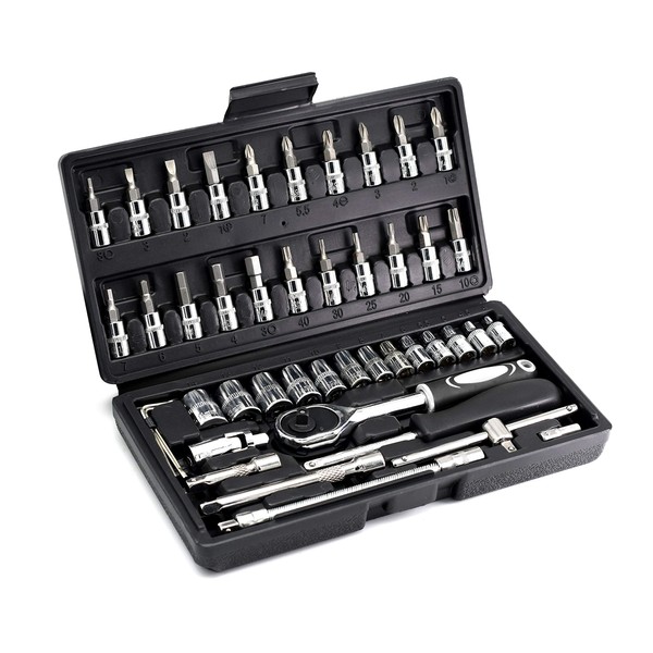 YUFANYA 46PCS 1/4 inch Drive Socket Set,Metric Ratchet Wrench Set
