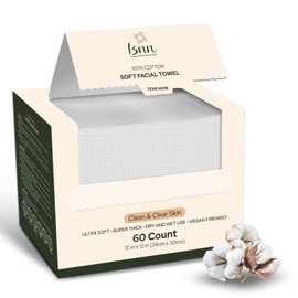 Soft Face Towel Naturally Nourishing Sensitive Skin, 100% Organic Cotton - Super Thick Disposable Towelettes for Women, Washcloth Dry Wipe for Makeup Remover, Extra Large 10 x 12-60 Pieces (1 Pack)
