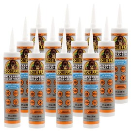 Gorilla Waterproof Caulk & Seal 100% Silicone Sealant, 10oz Cartridge, Clear (Pack of 12)