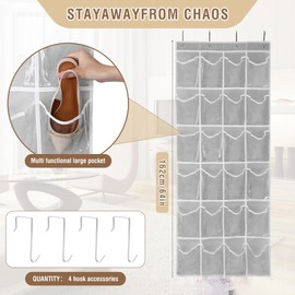 Homeily Shoe Rack Door Hanging, Over Door Storage Bag with 24 Pockets, Door Hanger Organiser for Shoes, Cosmetics, Waterproof Shoe Bag Door Hanging for Bathroom, Bedroom, Grey