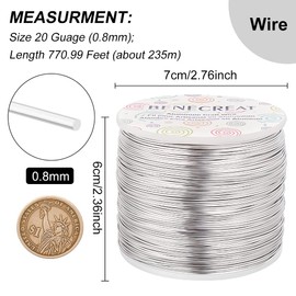 BENECREAT 20 Gauge 770FT Aluminum Wire Anodized Jewelry Craft Making Beading Floral Colored Aluminum Craft Wire - Silver