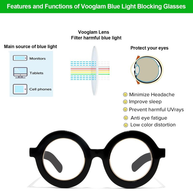 VOOGLAM Retro Round Blue Light Blocking Glasses for Women Men