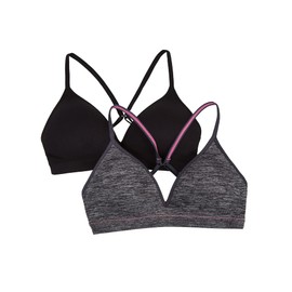 Fruit of the Loom Girls' Seamless Soft Cup Bra, 2-Pack, Dark Grey Heather/Black Hue, 28