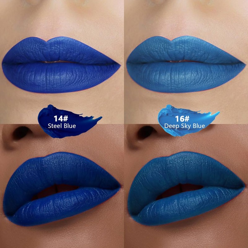 2 Pack Steel Blue Light Blue Cream Matte Lipstick Stick,