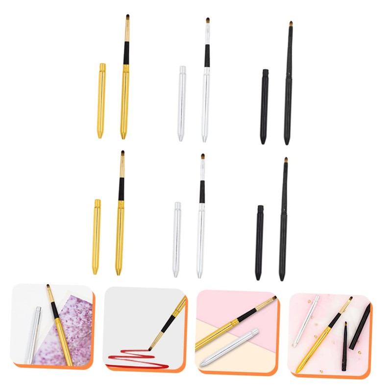 Baluue 6pcs Lip Brush with Covers Portable Makeup Applicators for