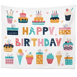 Fogman Birthday Decorative Tapestry Party Birthday Wall Hanging Birthday (39.4 x 27.6 inches (100 x 70 cm)