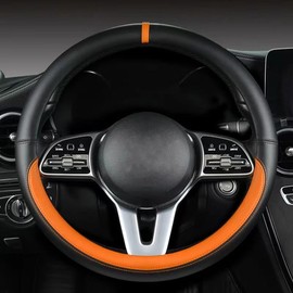 YOUDAXIN Morandi - Funda para volante de color, piel de napa, estilo deportivo de moda, universal de 15 pulgadas, negro y naranja