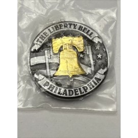 Philadelphia Liberty Bell Metal Fridge Magnet Gold & Pewter Tone - NEW