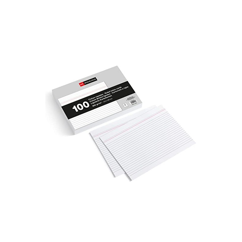 Miquelrius Index Cards 100 Note Cards Horizontal Ruled Flashcards Size