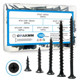 GVAKMM Drywall Screws Assortment Kit,#7 Black Wood Screws Set,160pcs，5 Sizes(3'',2'',1-3/8'',1'',5/8''),Coarse Thread Phillips Drive Bugle Head Sharp Point,Ideal for Wood,Sheetrock and More