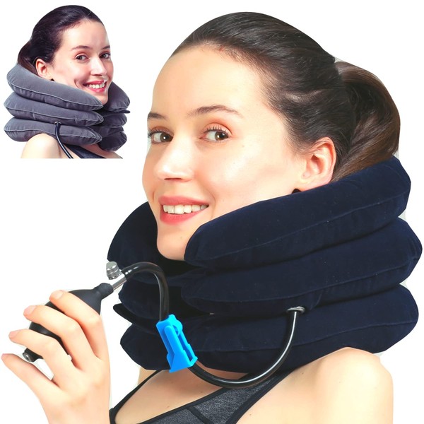 Neck Stretcher Cervical Neck Traction Device and Neck Brace by MEDIZED, Adjustable Neck Support for Spine Alignment and Neck Pain Relief, USA Design (Smart Blue)