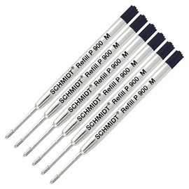 Schmidt P900 Parker Style Ballpoint Pen Metal Body Refill, Medium Tip 0.7mm, Black Ink, Stainless Steel Tip - Pack of 6