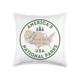National Parks Map Hiking Travel Camping Outdoors Retro USA Throw Pillow