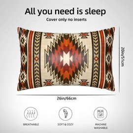 Imitation Silk Pillow Case for Hair and Skin Western Native American Standard Size 1 Pack Satin Pillow Cases with Zipper Super Soft Pillow Cover for Women Bed Sleeping, 20x26 Inches