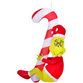 Gemmy Christmas Inflatable Hanging Grinch with Candy Cane, 4.5 ft Tall, Multi