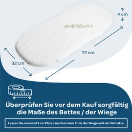 DOLCI SOGNI Universal Mattress for Baby Bath 72 x 32 cm, Thickness 4 cm, Oeko-Tex® and CertiPUR™, Mattress for Prams, Made of Breathable Memory Foam, 100% Made in Italy, Bamboo Fibre Cover